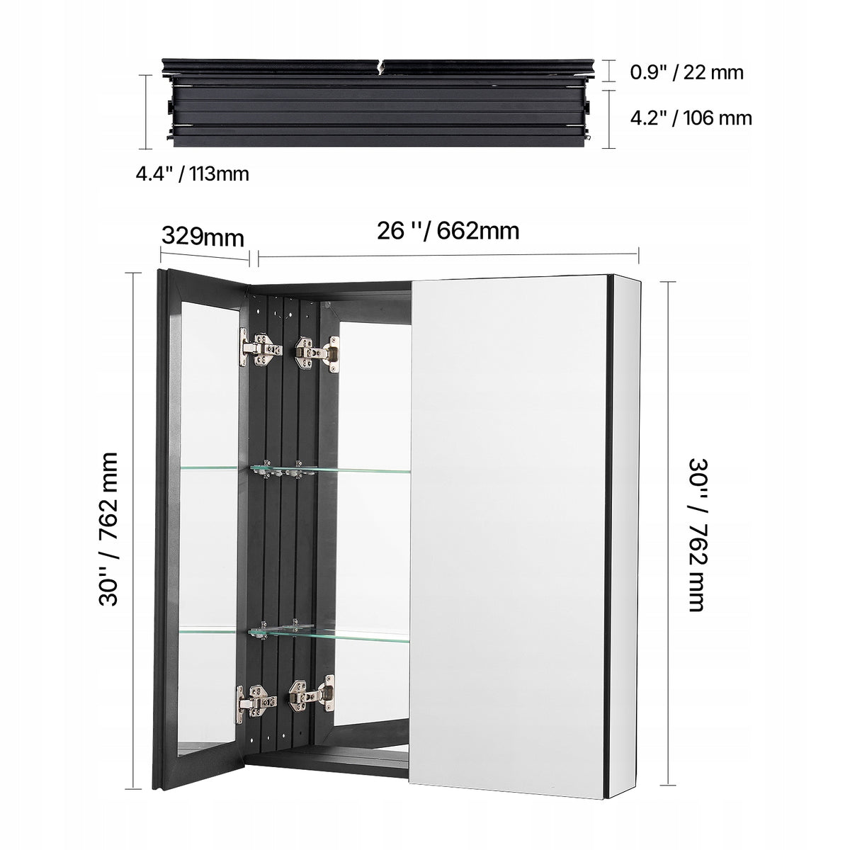 PROFESSIONAL MEDICINE CABINET WITH MIRROR VEVOR 662X135X762 MM 2 SHELVES