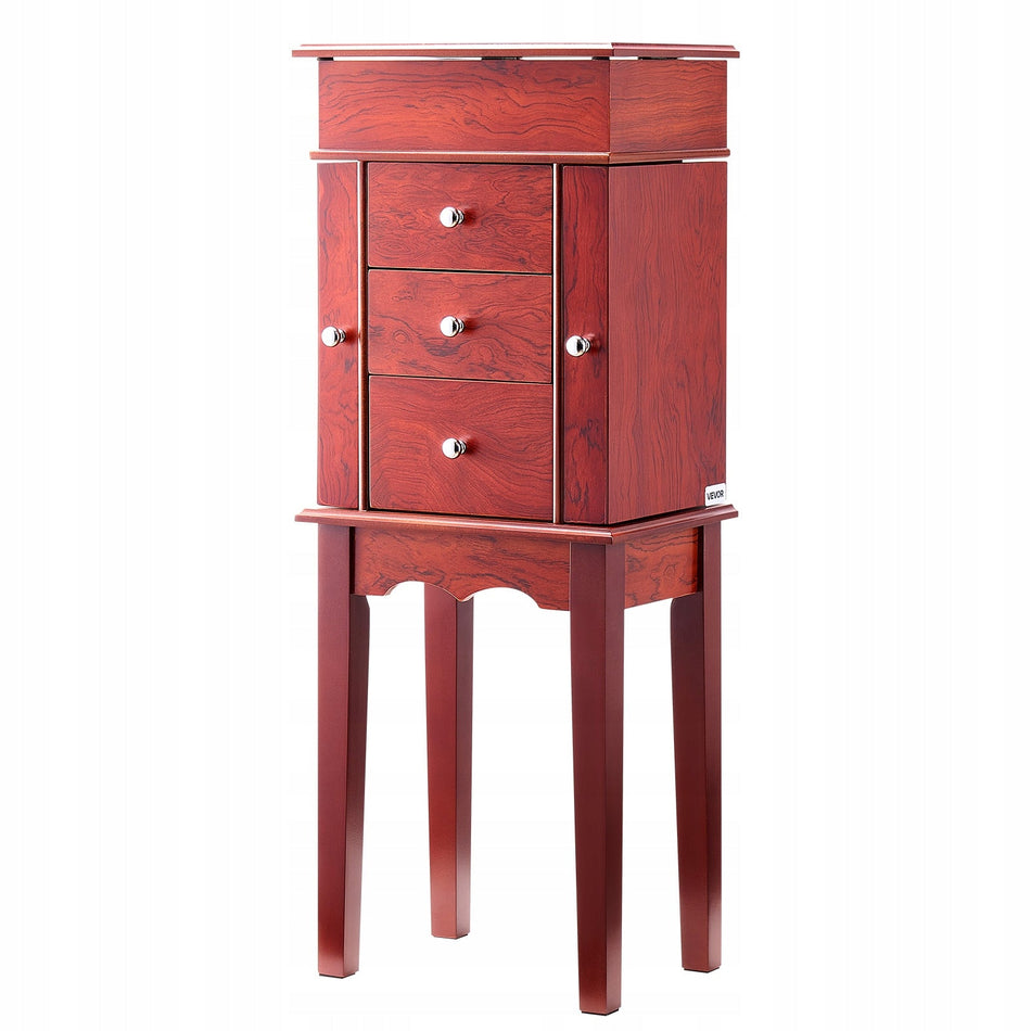 VEVOR Wooden Standing Jewelry Cabinet with Mirror and 3 Drawers