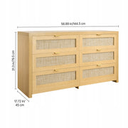 PREMIUM VEVOR RATTAN CHEST OF DRAWERS 6 DRAWERS METAL HANDLES NATURAL WOOD