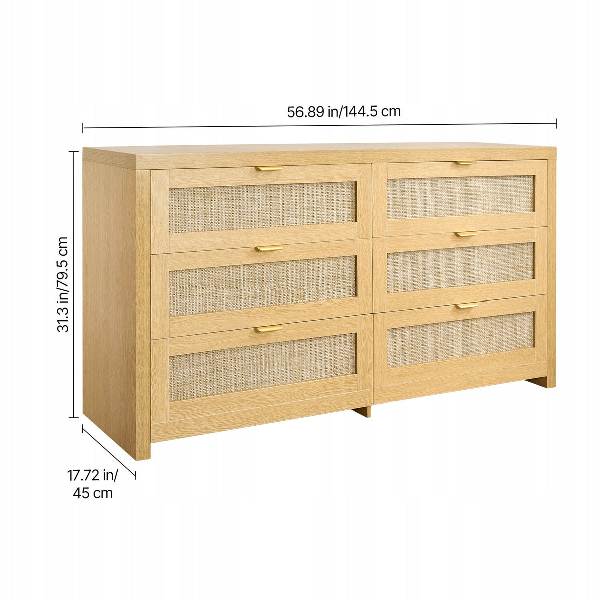 PREMIUM VEVOR RATTAN CHEST OF DRAWERS 6 DRAWERS METAL HANDLES NATURAL WOOD