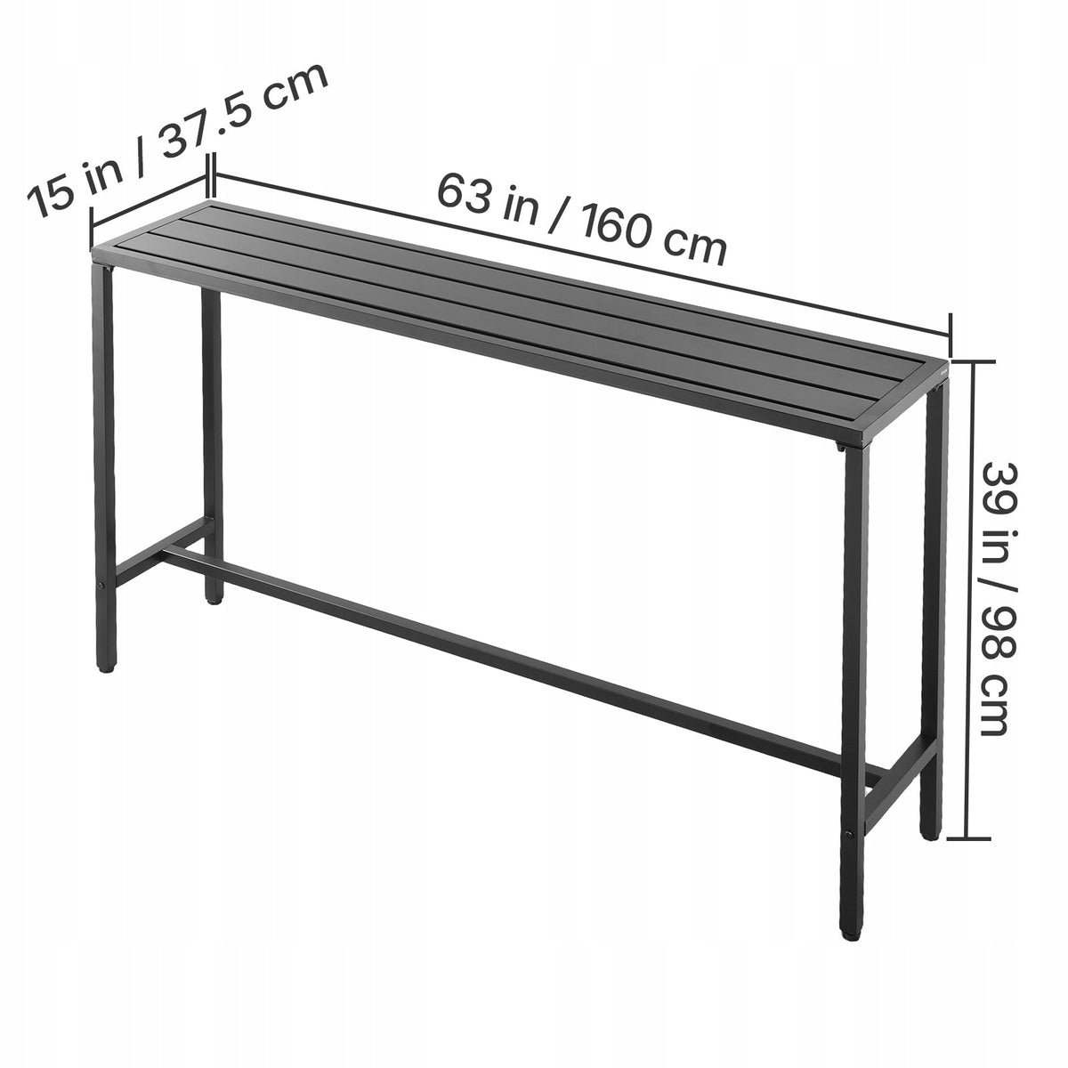 VEVOR BAR TABLE 160X37.5 CM BLACK SOLID TALL BISTRO METAL TABLE