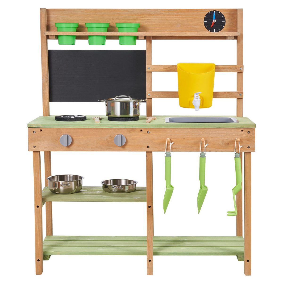 VEVOR WOODEN PLAY KITCHEN WITH 2-BURNER STOVE, GREEN, PREMIUM