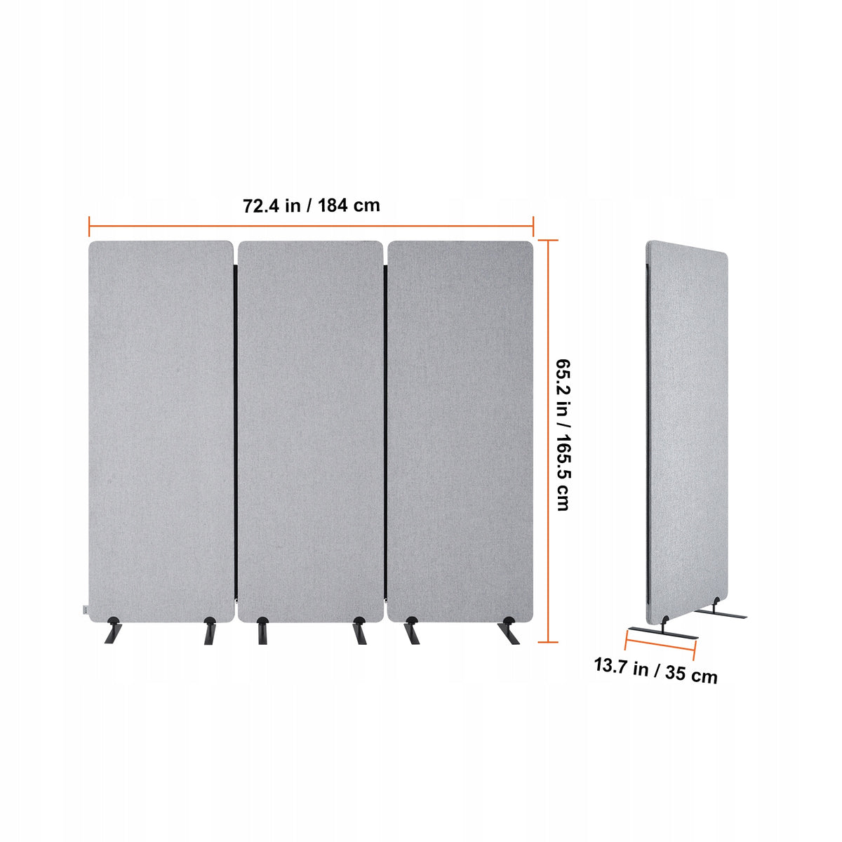 VEVOR 3-PANEL SOUNDPROOF FOLDING ROOM DIVIDER 1840X350X1655MM