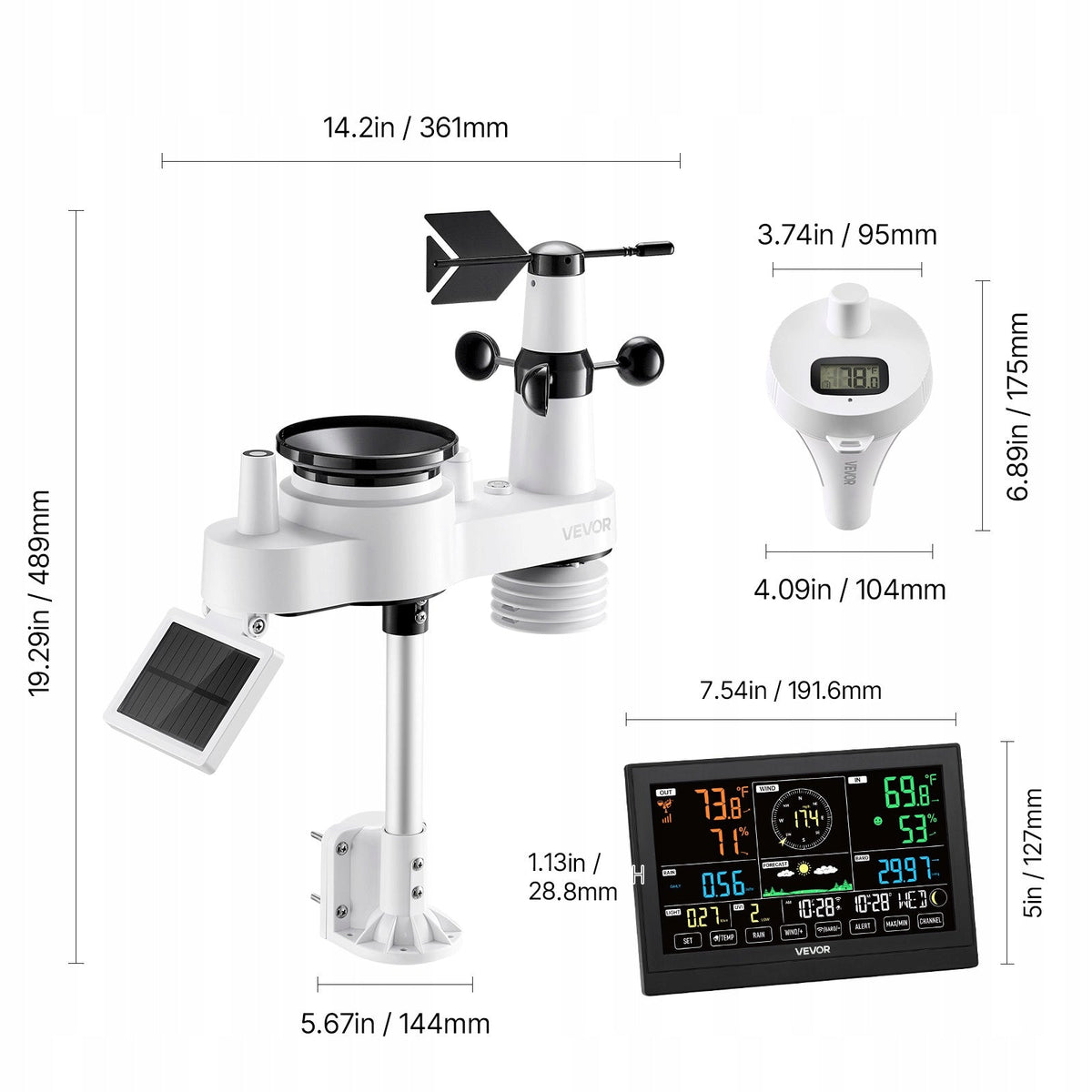 VEVOR WEATHER STATION 7-IN-1 WIFI APP 7.5-INCH DISPLAY STURDY