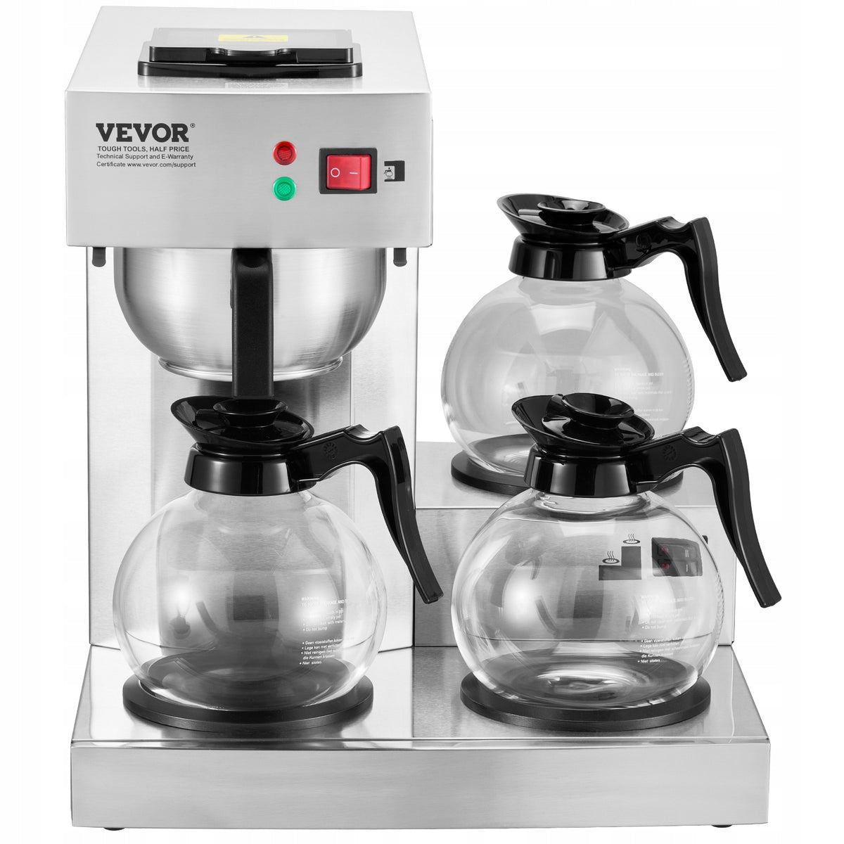 VEVOR 12-Cup Commercial Drip Coffee Maker with 3 Glass Carafes