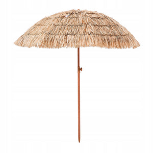 VEVOR 2M HAWAIIAN STRAW PARASOL, TILTING, HEAVY-DUTY, FOR PATIO AND BEACH