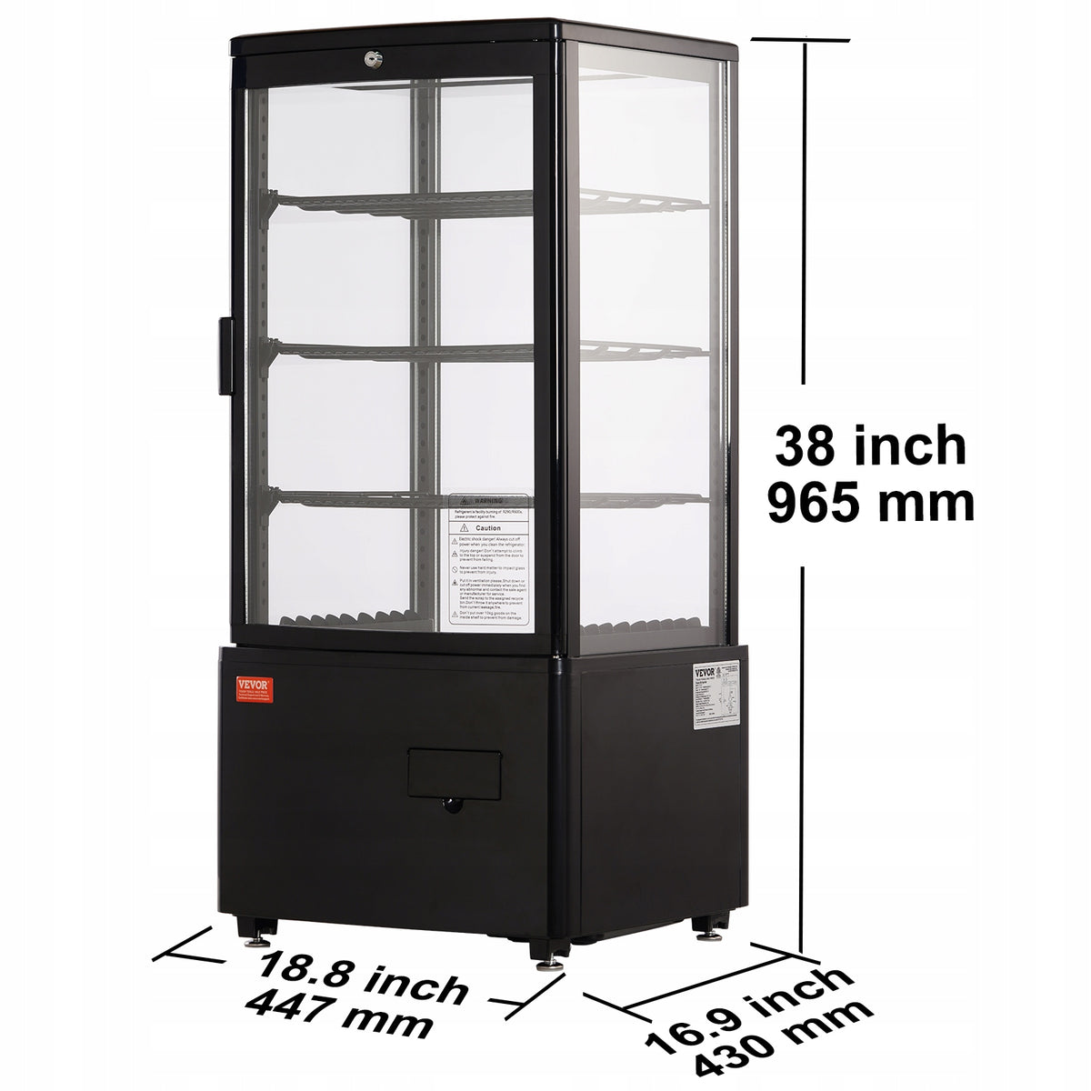 VEVOR 85L COUNTERTOP REFRIGERATED DISPLAY CASE 3 SHELVES TURBO COOLING LED