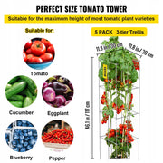 VEVOR Professional Tomato Cages 30x30x117 cm, 5 PCS, Heavy-Duty Steel