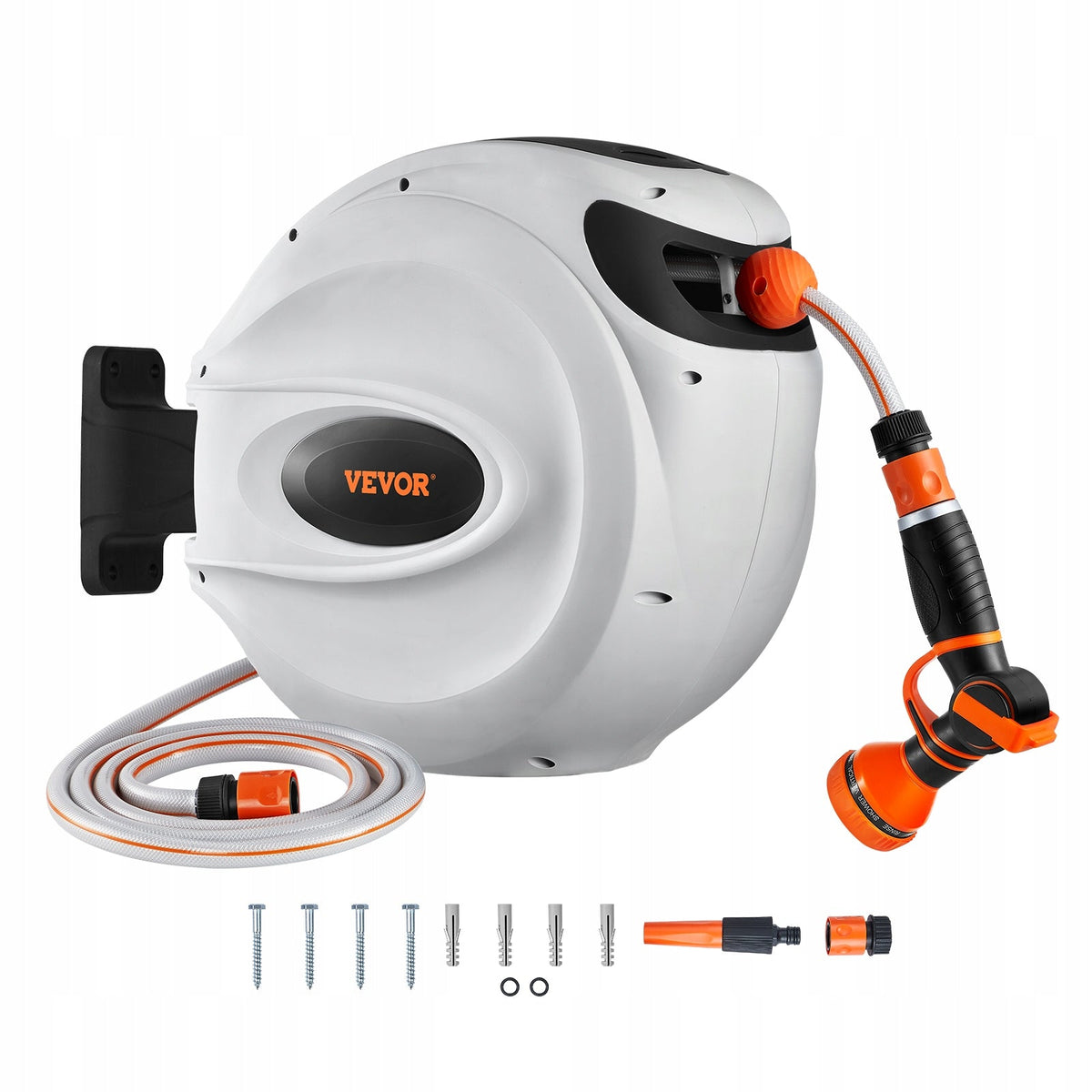 VEVOR 12MM X 30M HEAVY-DUTY AUTO REWIND WALL MOUNT GARDEN HOSE REEL