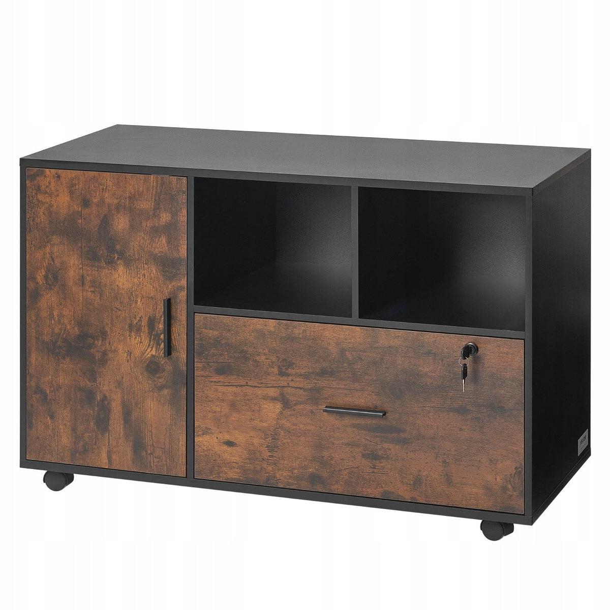 VEVOR WOODEN MOBILE OFFICE FILING CABINET WITH OPEN SHELVES