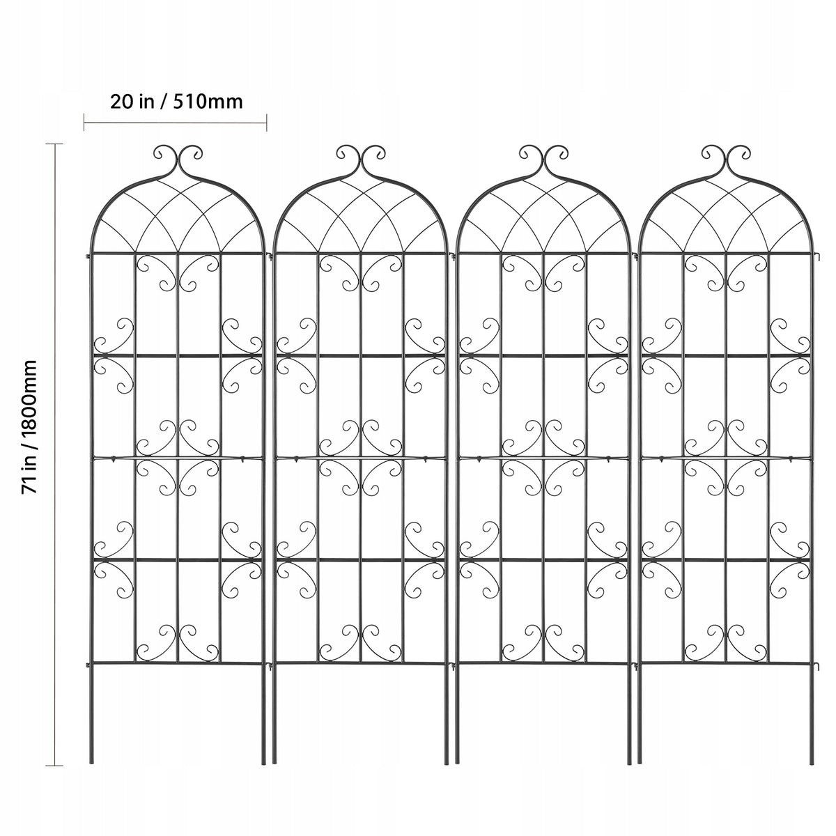 VEVOR 51x180 cm Climbing Plant Support - Set of 4 Metal Trellises