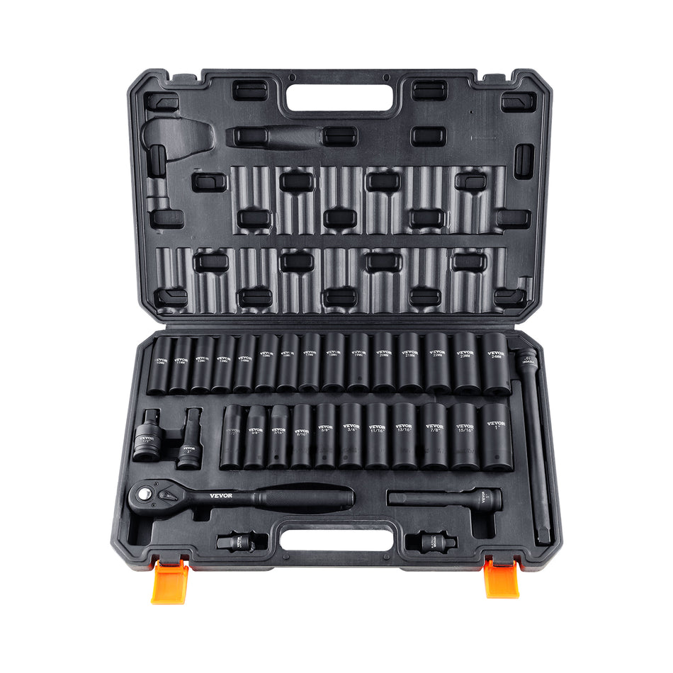 VEVOR 1/2 INCH CR-V SOCKET SET 33-PIECE STRONG CASE
