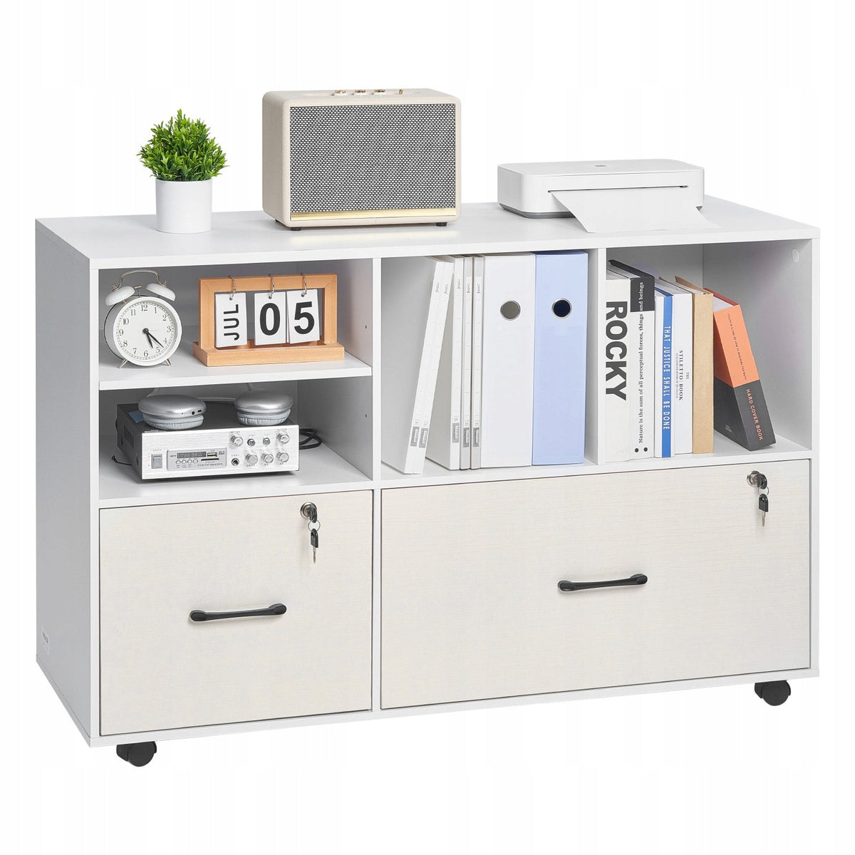 STRONG WOODEN FILING CABINET VEVOR 2 DRAWERS MOBILE OFFICE WHITE