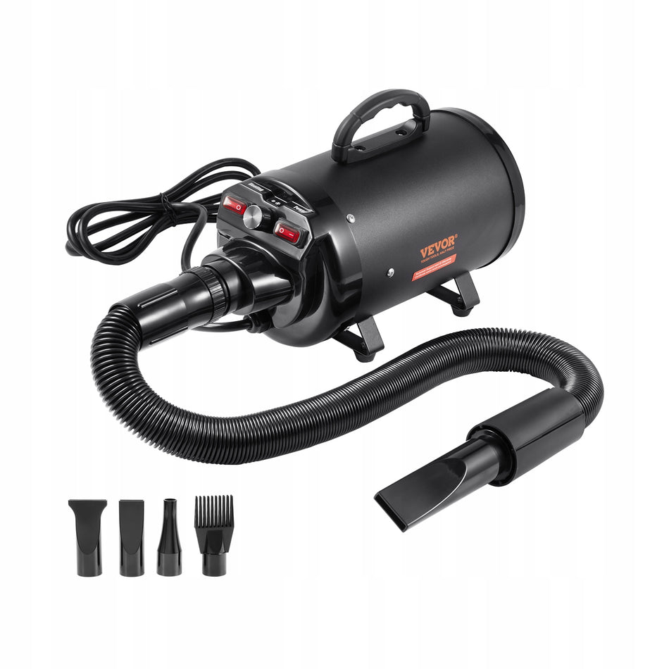 PROFESSIONAL DOG GROOMING DRYER VEVOR 2000W 70M/S 4 INTERCHANGEABLE NOZZLES BLACK