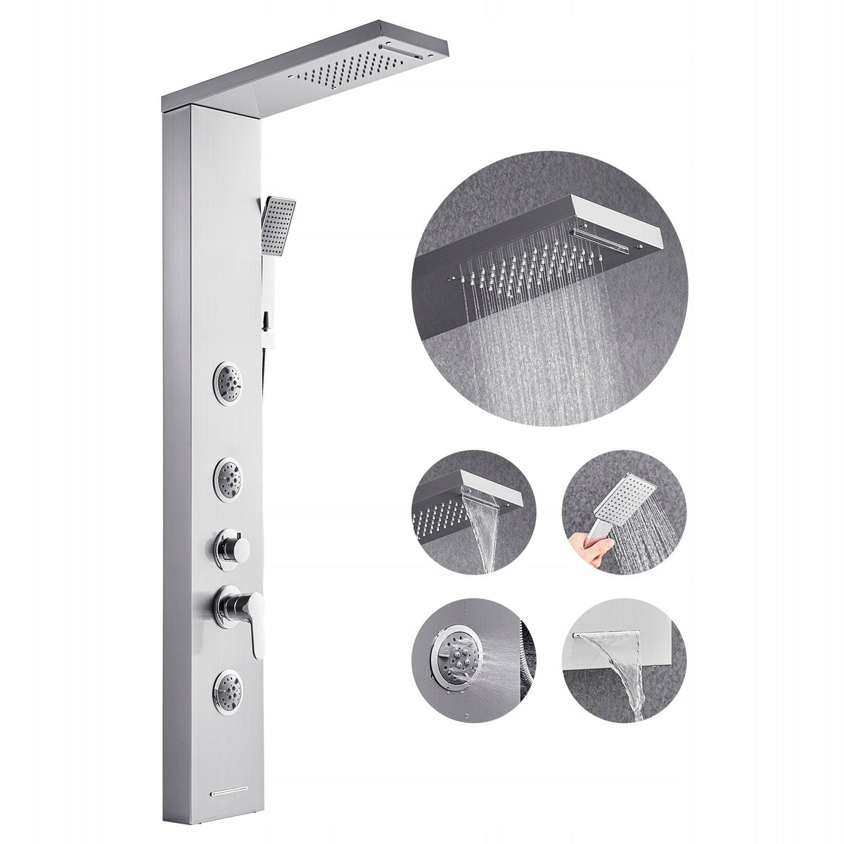 VEVOR Professional 5-in-1 Shower System with Rain Shower Head, Stainless Steel
