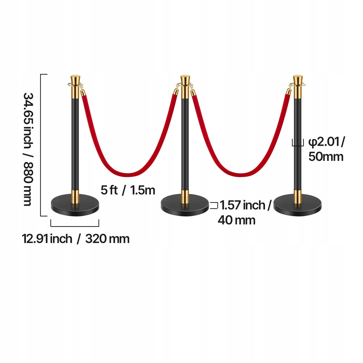VEVOR STANCHIONS 6 PCS WITH 4 RED VELVET ROPES STRONG