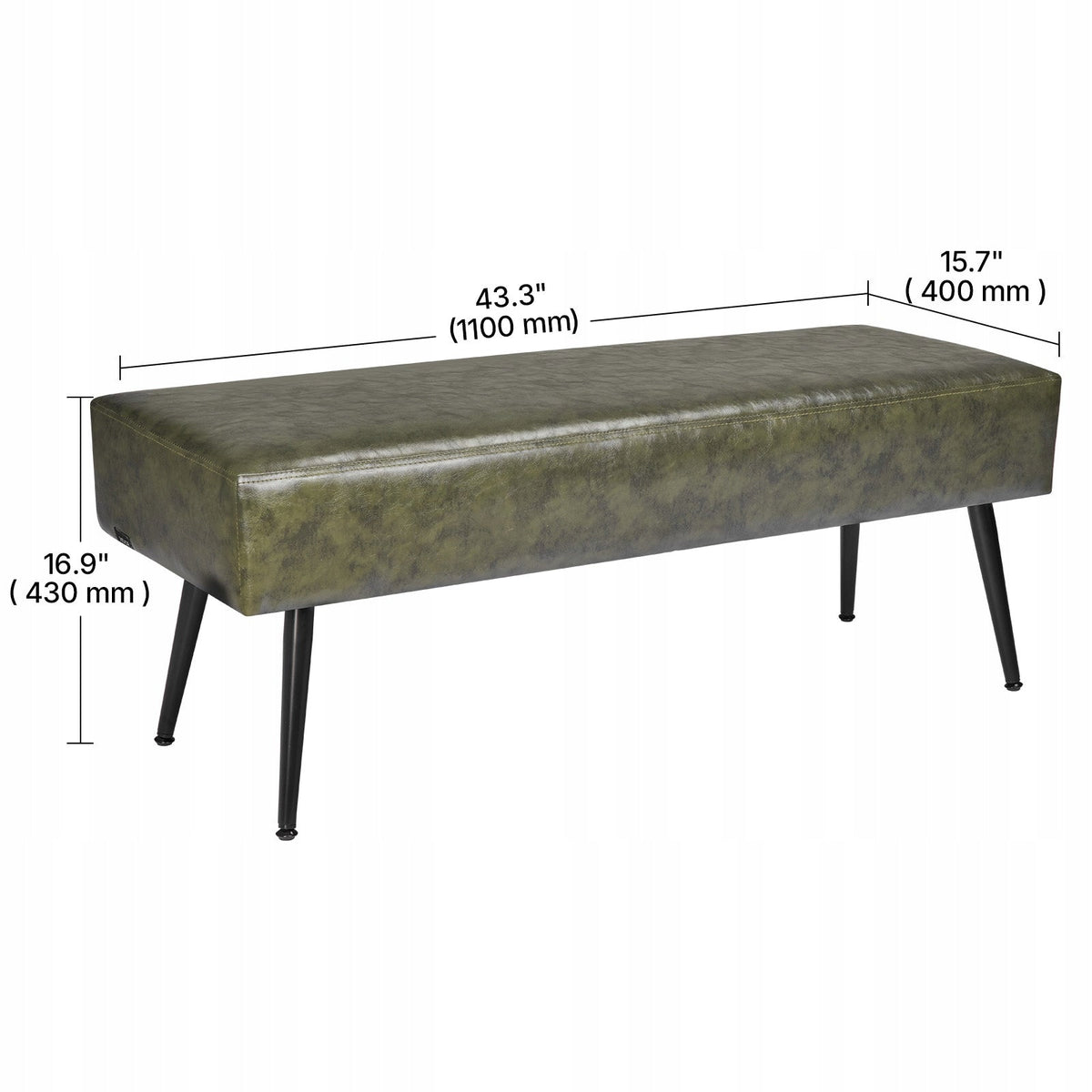 VEVOR BEDROOM BENCH, FAUX LEATHER, 40X110X43 CM, STRONG, STABLE, GREEN