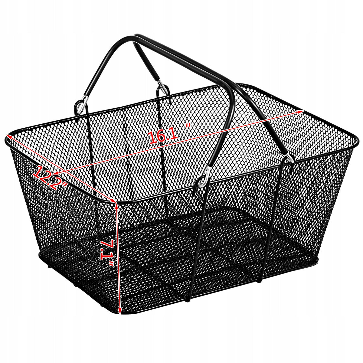 VEVOR HEAVY-DUTY BLACK METAL SHOPPING BASKETS, 12 PCS, WITH HANDLES AND STAND