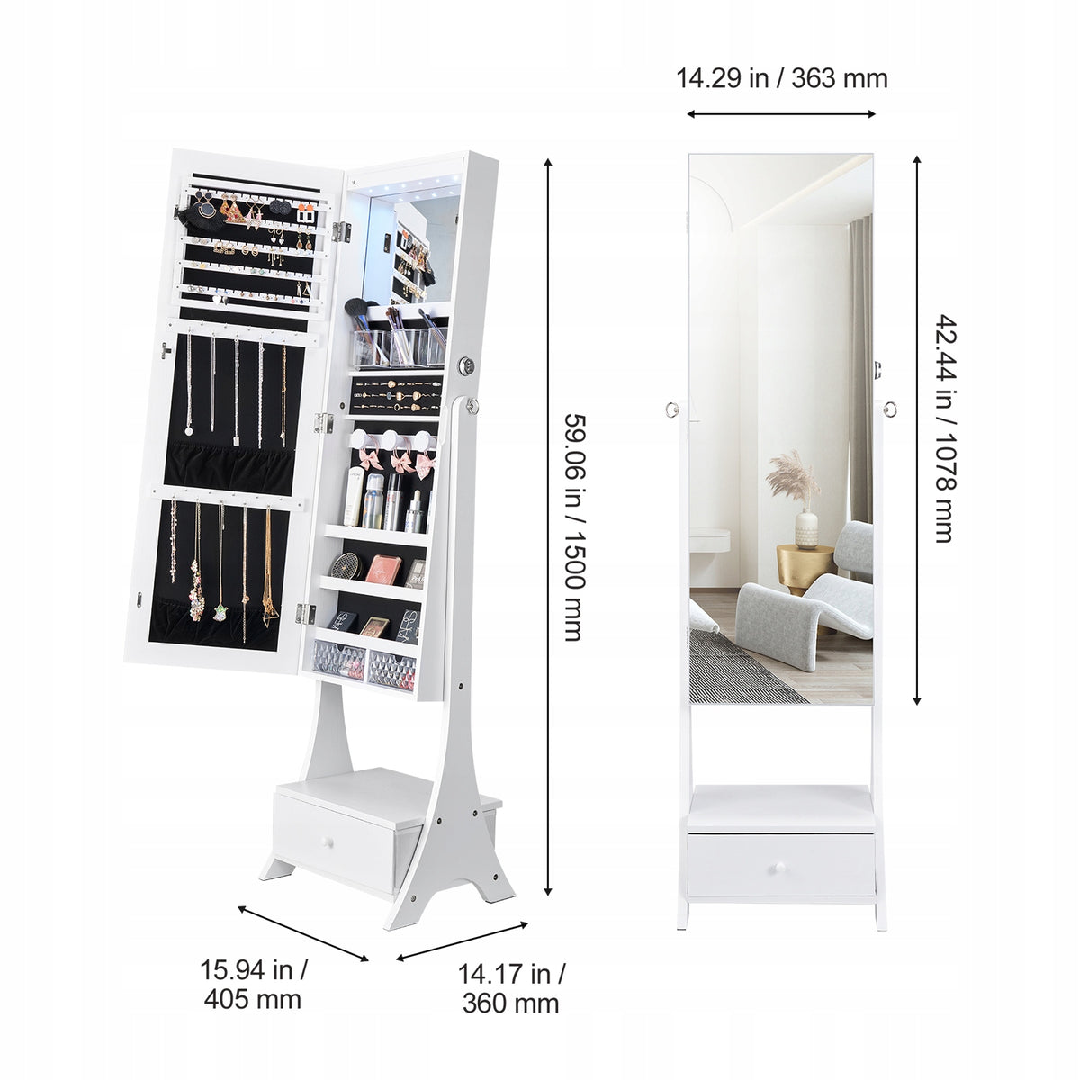 PROFESSIONAL JEWELRY CABINET WITH MIRROR VEVOR STANDING MIRROR