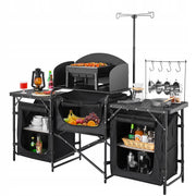 VEVOR PORTABLE CAMPING KITCHEN TABLE ALUMINIUM WITH 3 CABINETS BLACK
