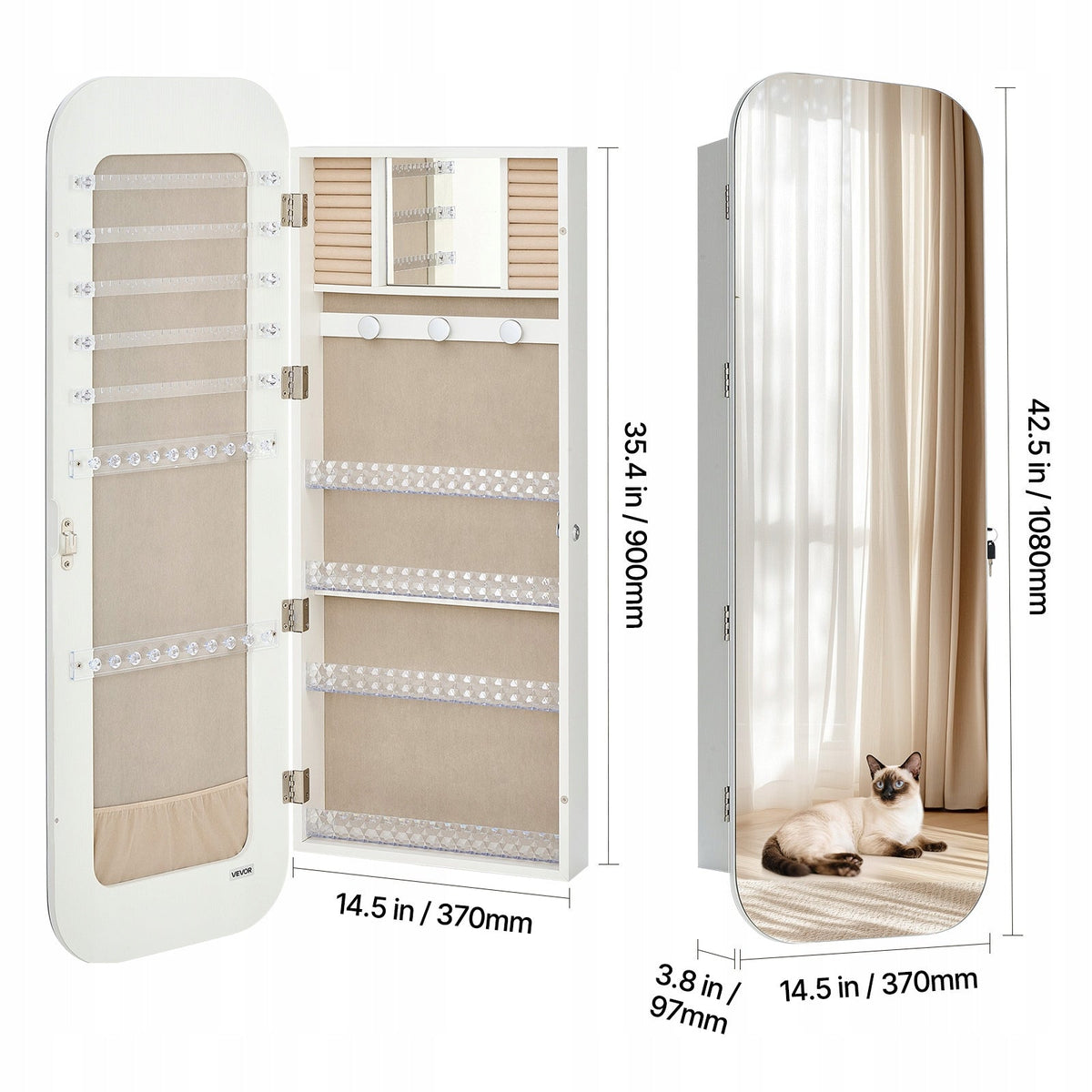 VEVOR JEWELRY CABINET WITH FULL-LENGTH MIRROR 108 CM STRONG