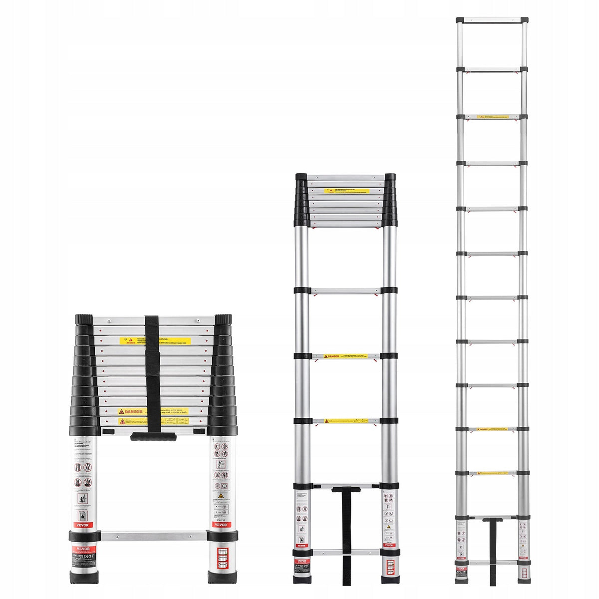 VEVOR 3740 MM TELESCOPIC LADDER, FOLDABLE ALUMINIUM, STRONG, 150 KG