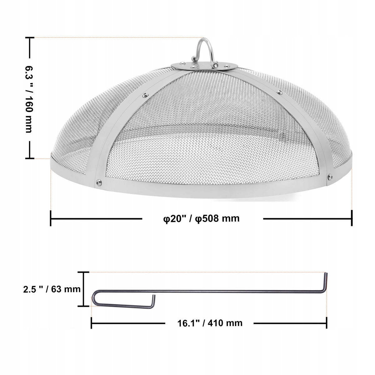 VEVOR FIRE PIT SPARK SCREEN 508MM X 160MM STAINLESS STEEL