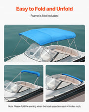 VEVOR BIMINI TOP BOAT COVER 4 BOW 600D WATERPROOF POLYESTER