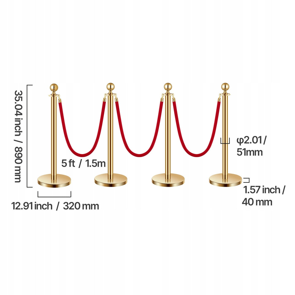 VEVOR PROFESSIONAL CROWD CONTROL STANCHIONS 8 PCS WITH 6 RED ROPES
