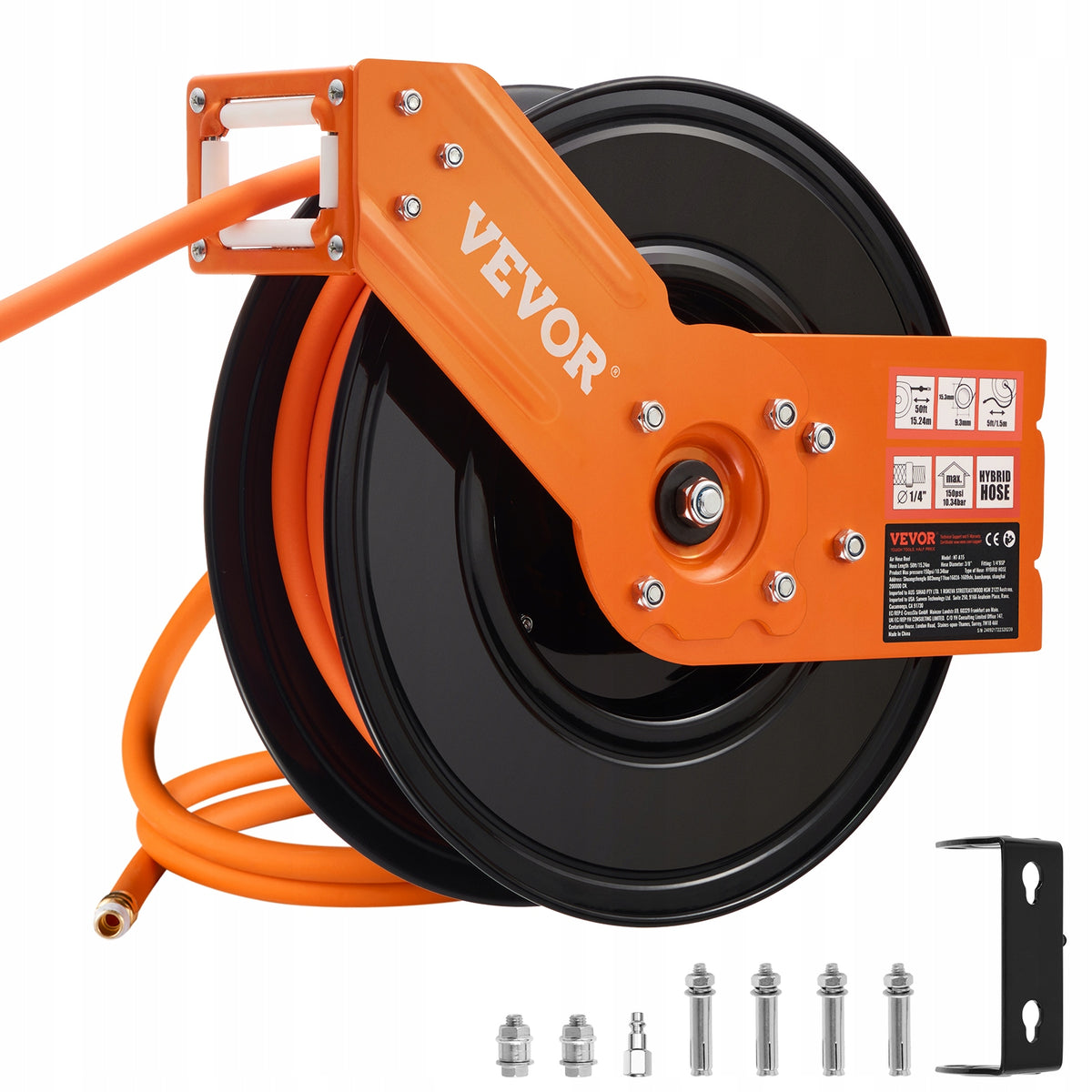 VEVOR AIR HOSE REEL 3/8" X 50FT HYBRID HOSE