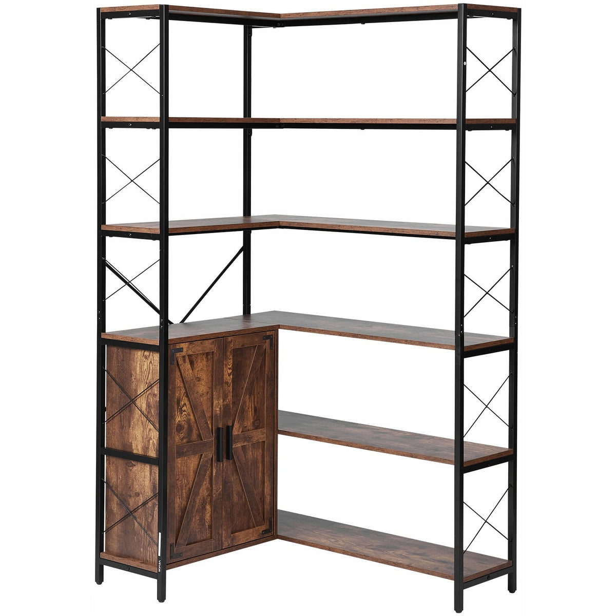 STURDY VEVOR 6-TIER CORNER SHELF WITH DOORS, METAL AND MDF, 180 CM