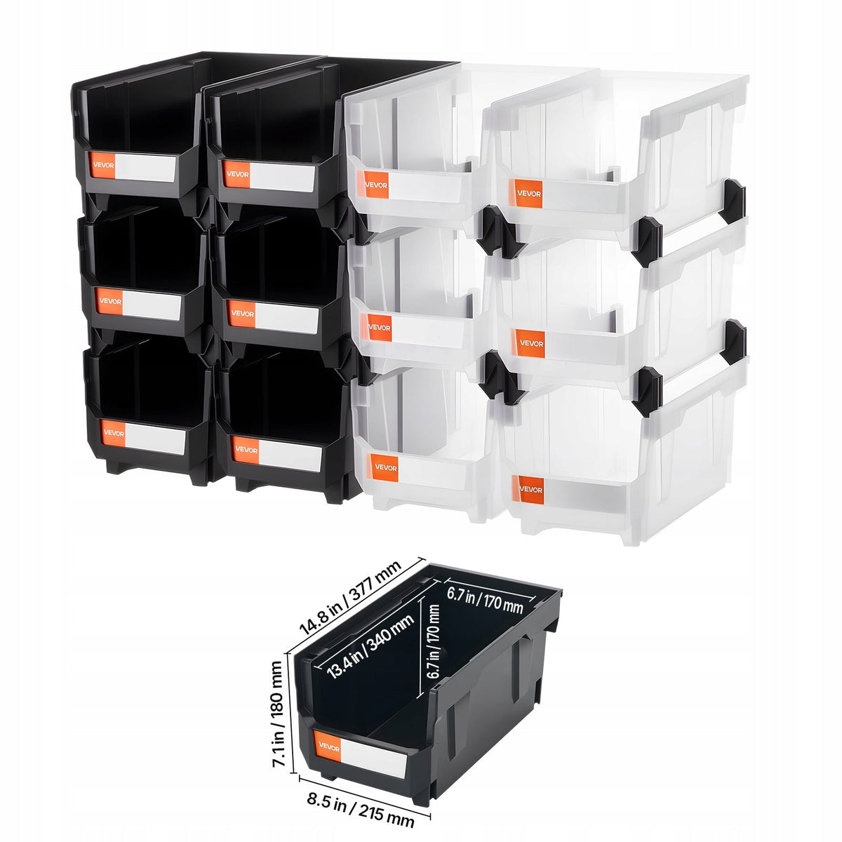 VEVOR STACKING BOXES 12 PCS 377X215X180 MM STRONG AND PRACTICAL
