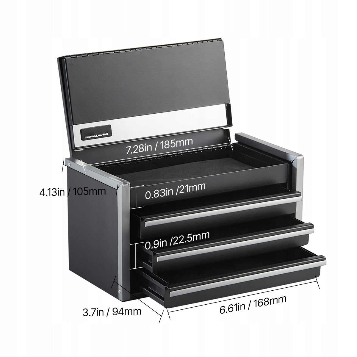 PREMIUM TOOL BOX VEVOR 218X118X120 MM 3 DRAWERS BLACK