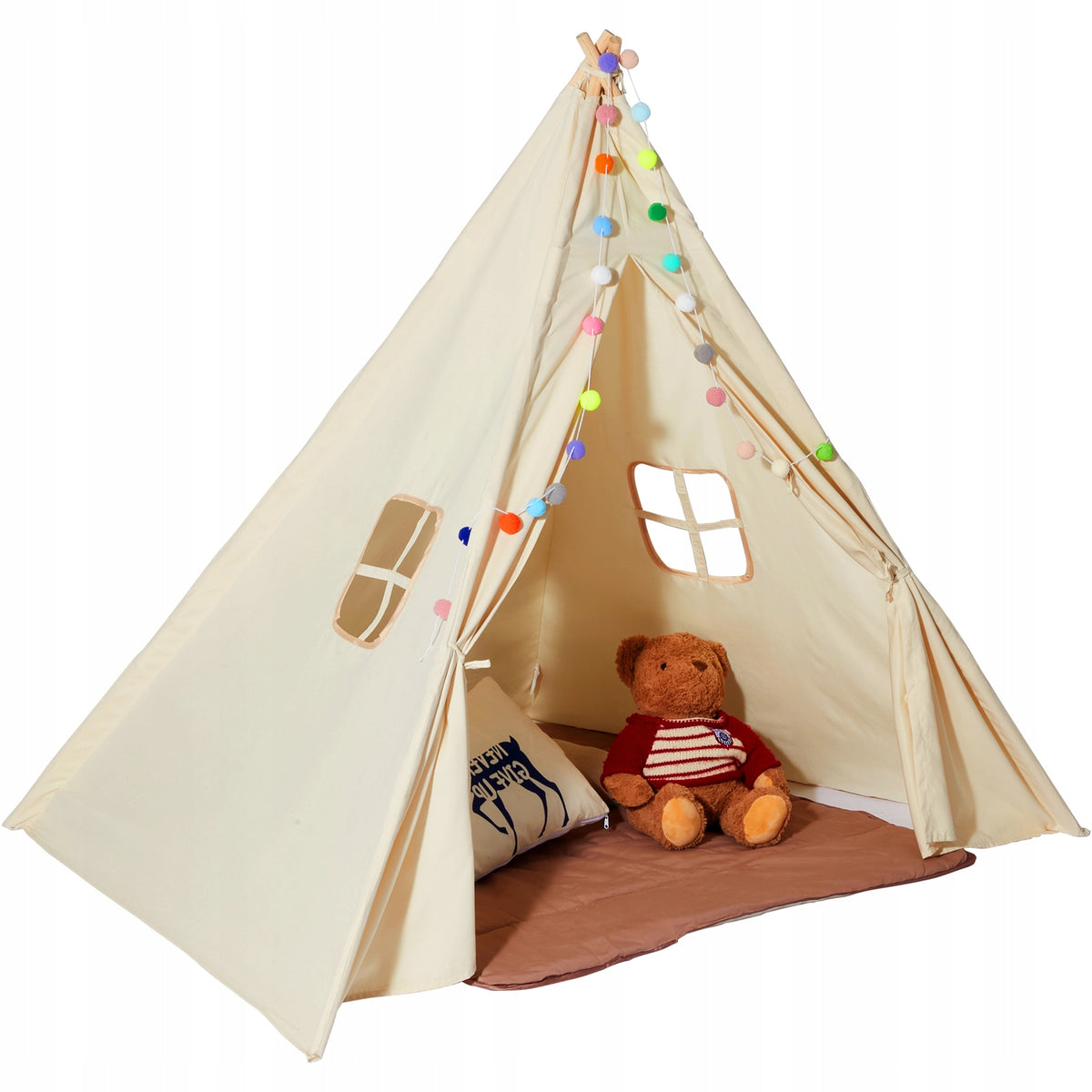 VEVOR CHILDREN'S WIGWAM TEEPEE 1-5 YEARS BEIGE STRONG SET WITH MAT AND DECORATION