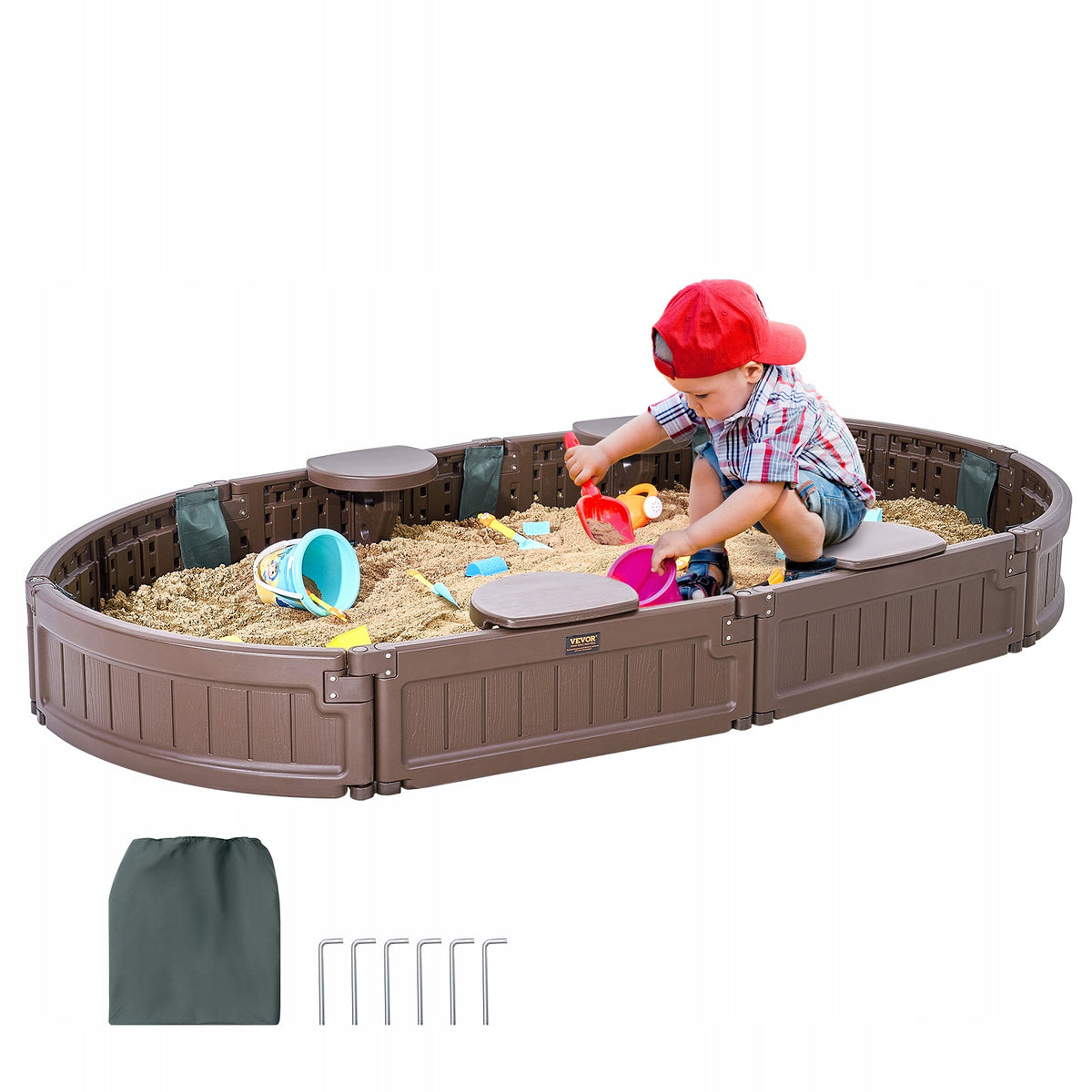 VEVOR PROFESSIONAL SANDPIT WITH LID 183X105X23 CM OVAL HDPE