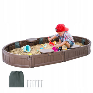 VEVOR PROFESSIONAL SANDPIT WITH LID 183X105X23 CM OVAL HDPE