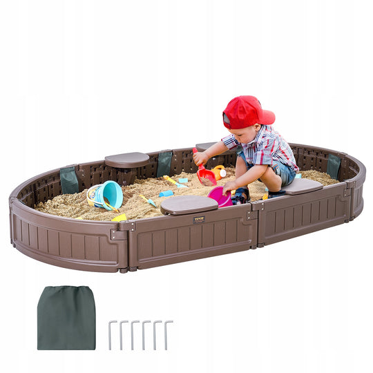 VEVOR PROFESSIONAL SANDPIT WITH LID 183X105X23 CM OVAL HDPE