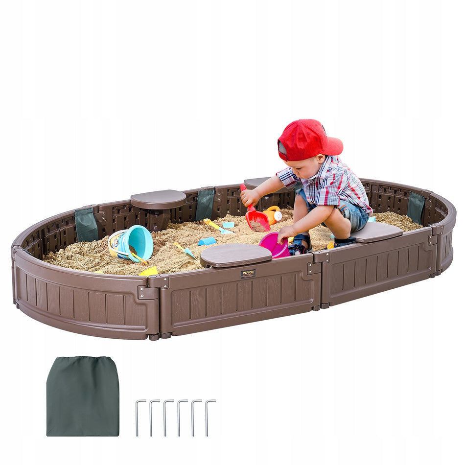 VEVOR PROFESSIONAL SANDPIT WITH LID 183X105X23 CM OVAL HDPE