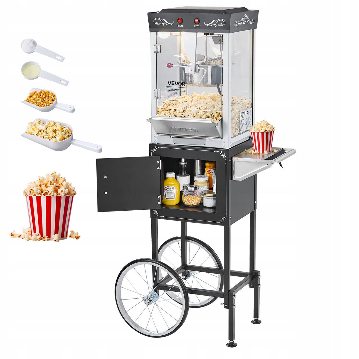 VEVOR 8 OZ 800W PROFESSIONAL POPCORN MACHINE WITH CART BLACK