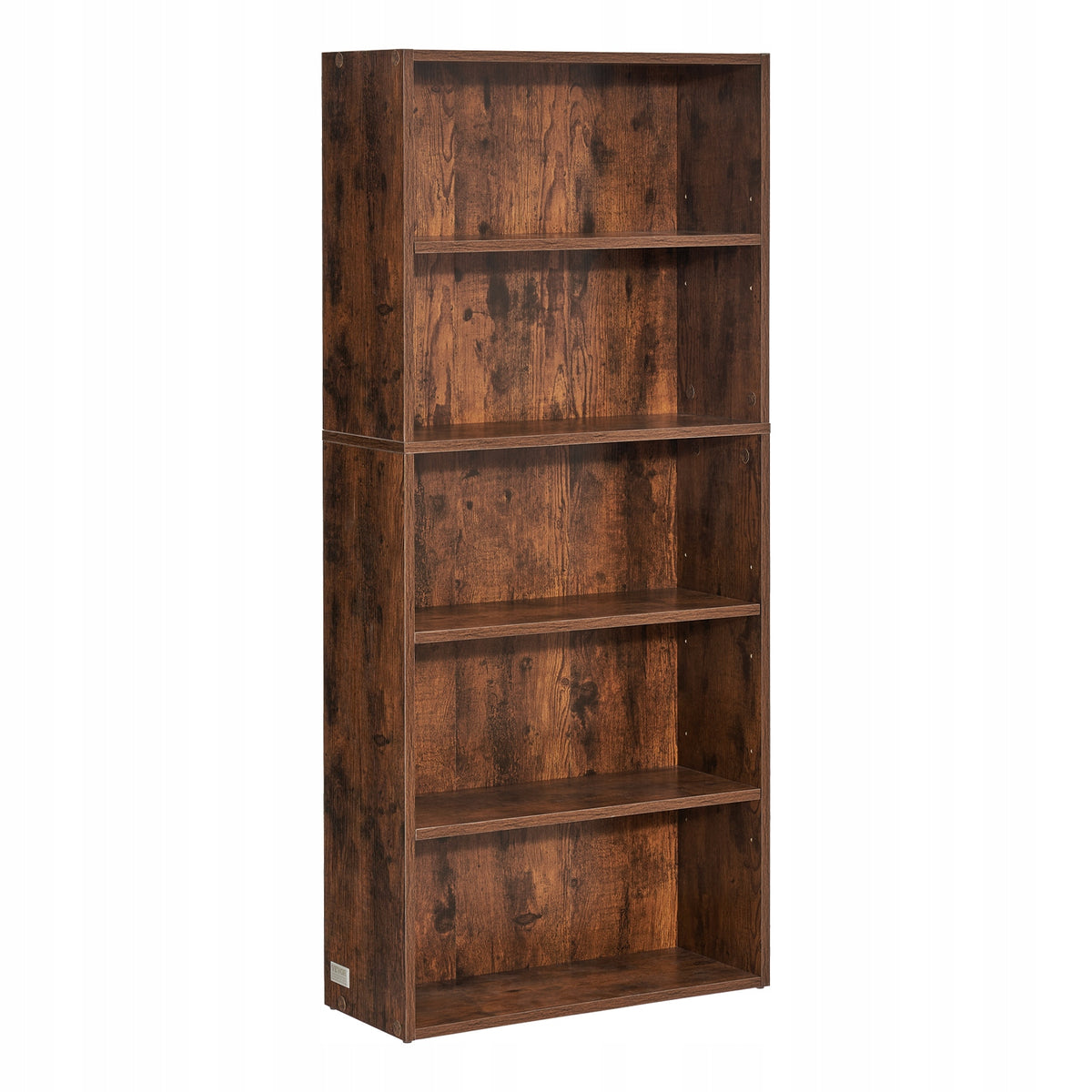 VEVOR SLIM BOOKCASE 5 TIERS ADJUSTABLE SHELVES STURDY BROWN