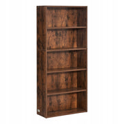 VEVOR SLIM BOOKCASE 5 TIERS ADJUSTABLE SHELVES STURDY BROWN