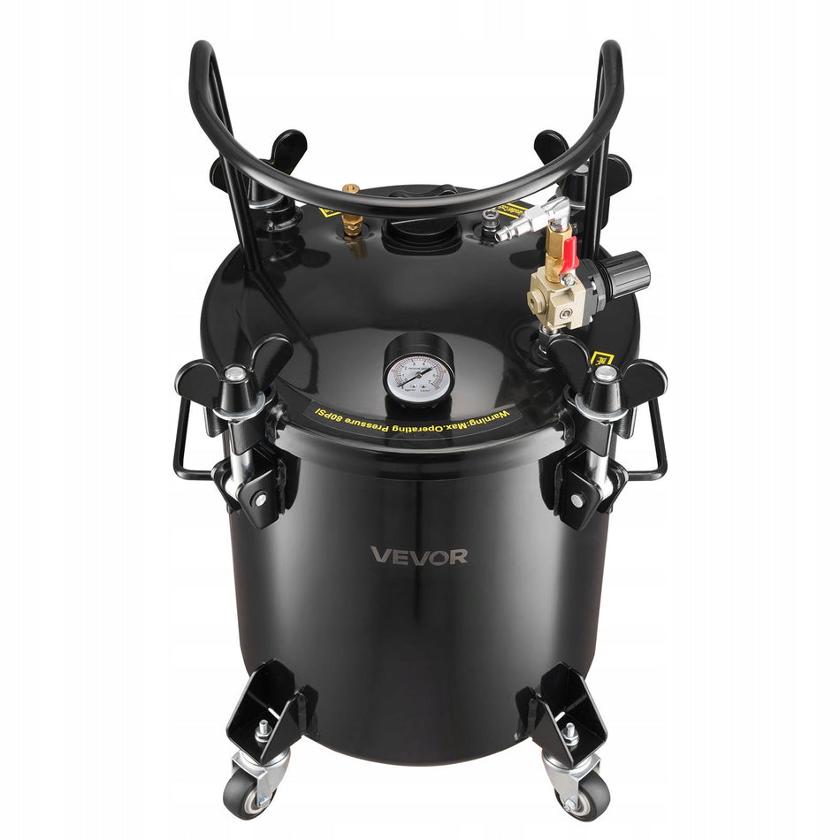 VEVOR 20L PRESSURE POT FOR PAINT, STEEL WITH 2 CONNECTORS AND WHEELS