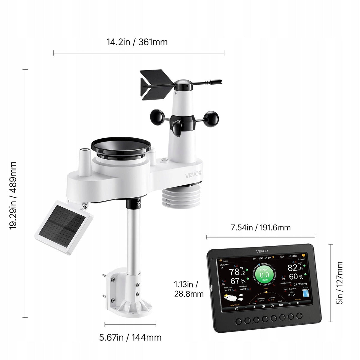 VEVOR PROFESSIONAL 7-IN-1 WI-FI WEATHER STATION WITH 7-INCH TFT DISPLAY