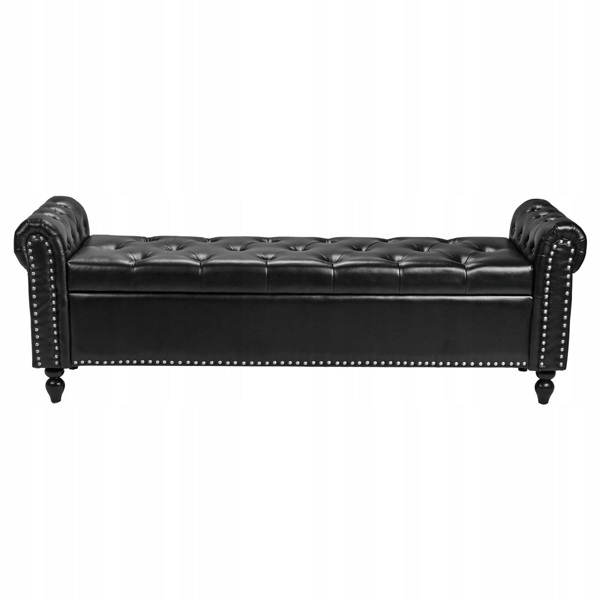 VEVOR OTTOMAN BENCH PU LEATHER WITH WOODEN LEGS 166X46X56 CM BLACK