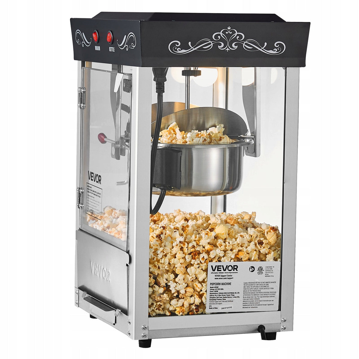 PROFESSIONAL POPCORN MACHINE VEVOR 8 OZ 800W BLACK STAINLESS STEEL