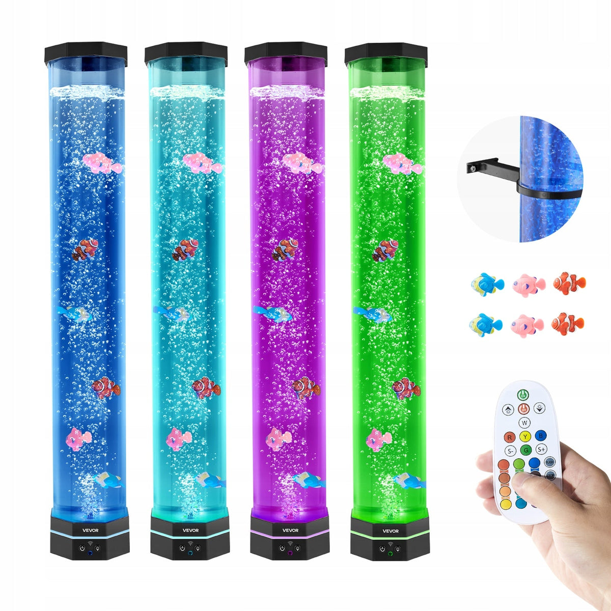 VEVOR 80CM BUBBLE LAMP WITH 6 FLOATING FISH 16 COLORS REMOTE