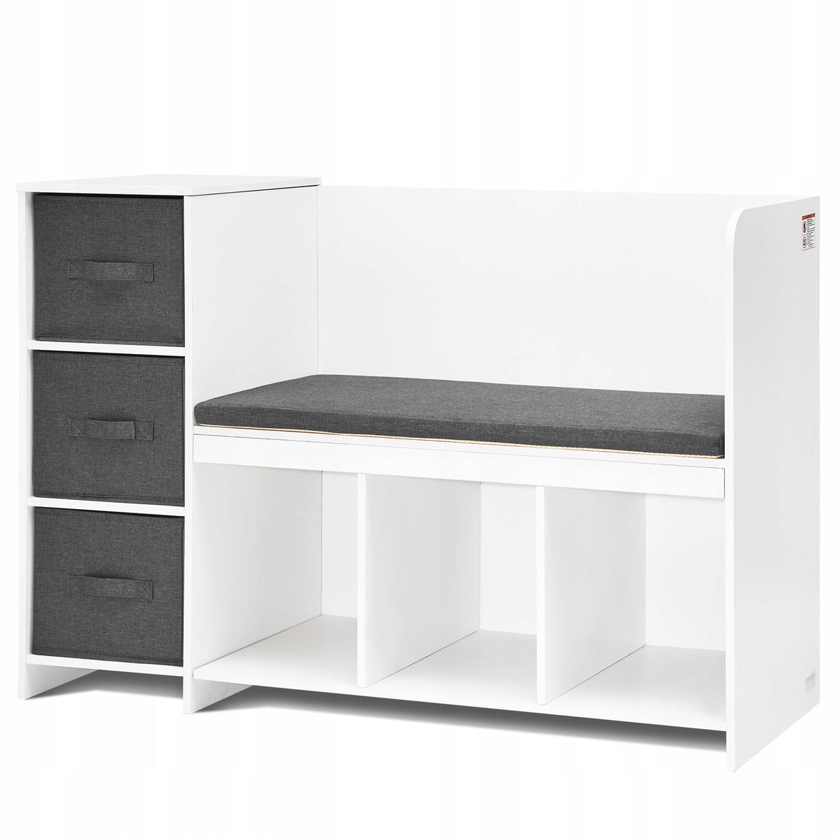 VEVOR KIDS READING BENCH WITH BOOKSHELF AND REMOVABLE CUSHION WHITE