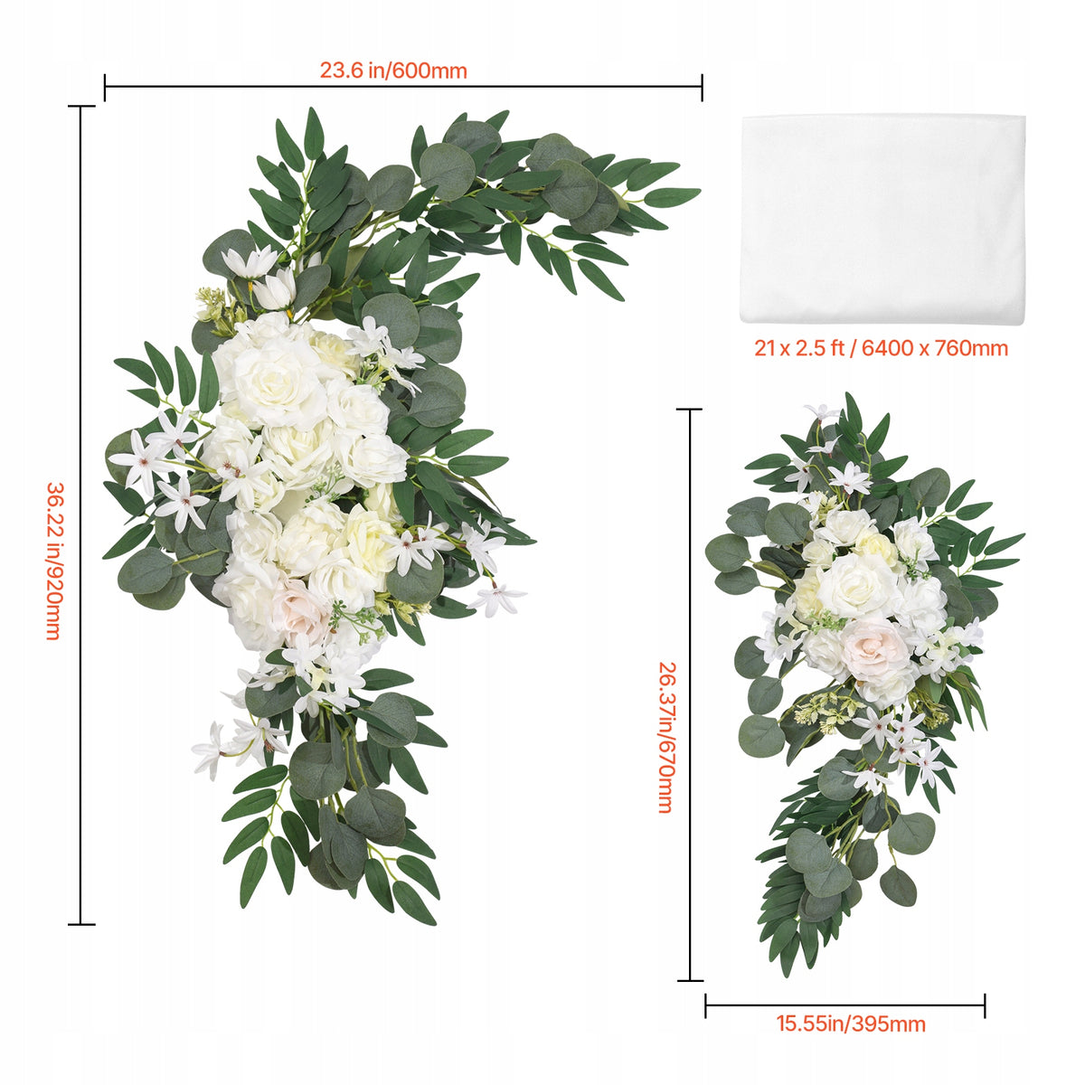 VEVOR Wedding Arch Flower Kit White Silk Flowers Drapes