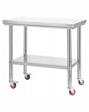 VEVOR 90X60 CM STAINLESS STEEL WORK TABLE ADJUSTABLE ROBUST