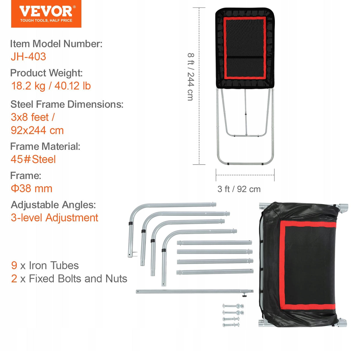 VEVOR FOLDABLE LACROSSE TRAMPOLINE AND TRAINING NET ADJUSTABLE ANGLE